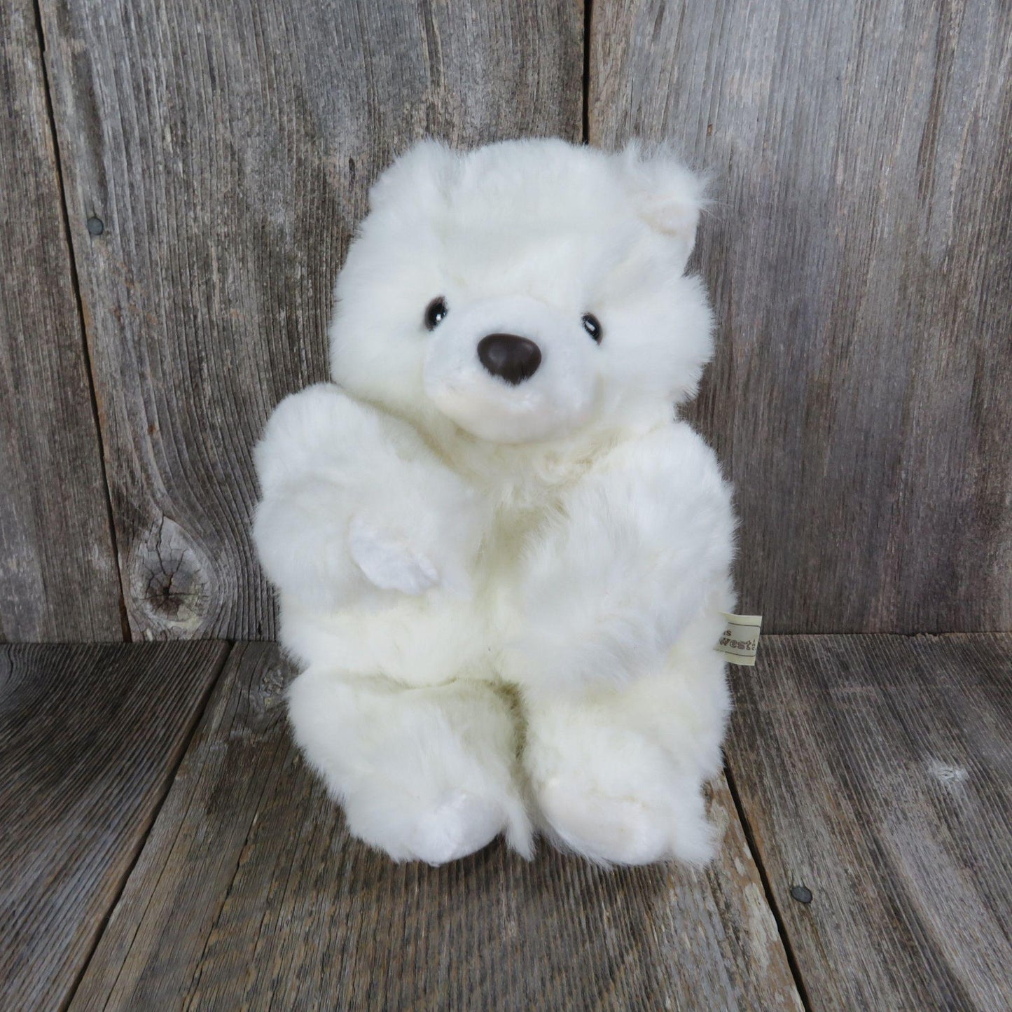 Vintage Teddy Bear Plush Shaggy Sitting White Brown Nose Designs West Stuffed Animal Korea