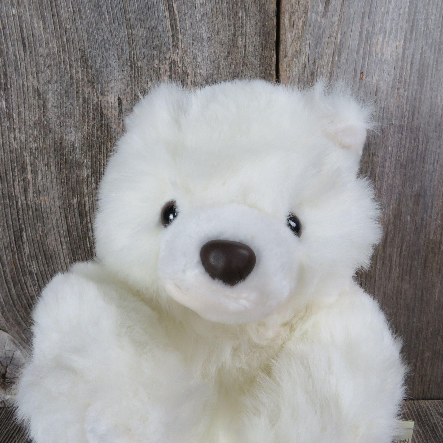 Vintage Teddy Bear Plush Shaggy Sitting White Brown Nose Designs West Stuffed Animal Korea