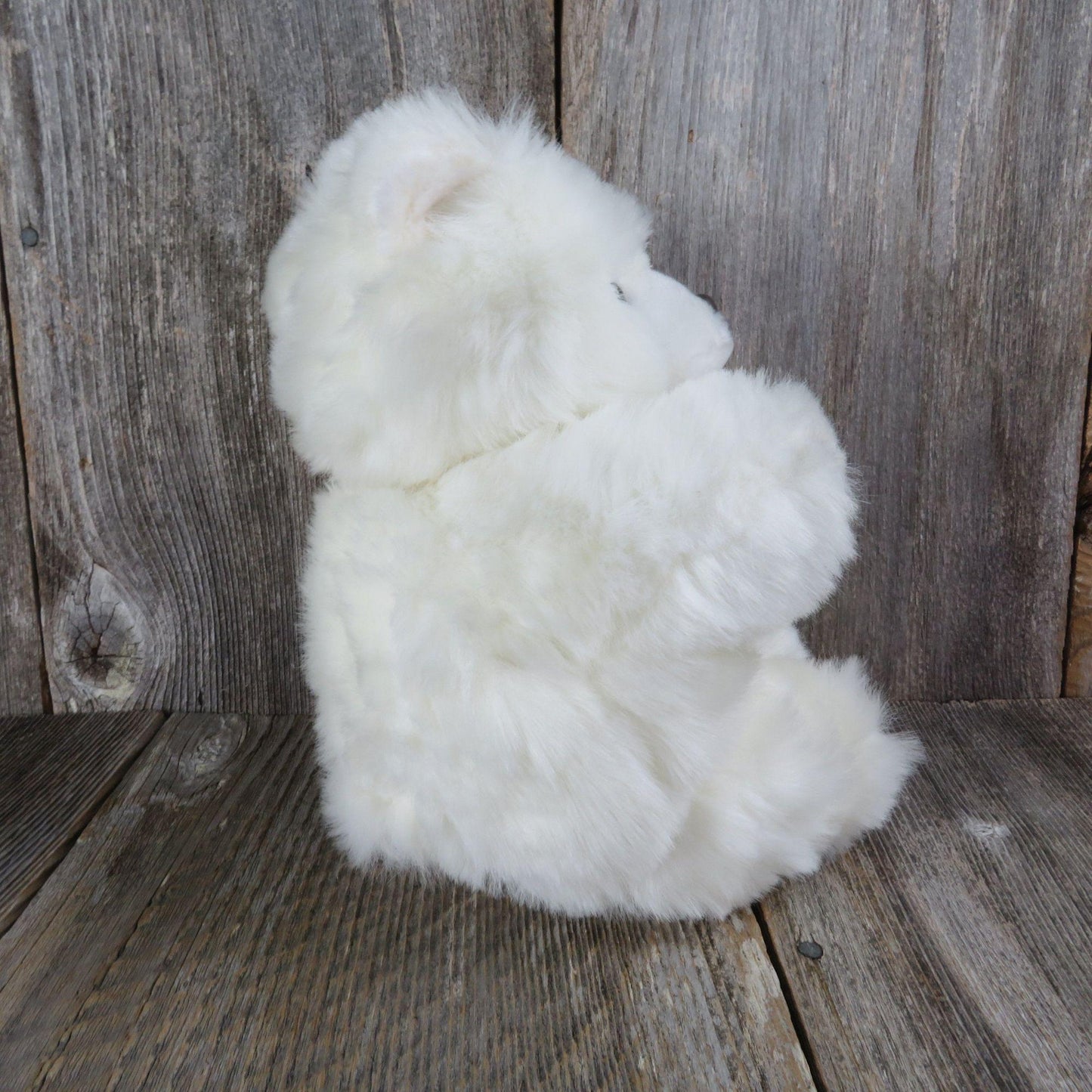 Vintage Teddy Bear Plush Shaggy Sitting White Brown Nose Designs West Stuffed Animal Korea