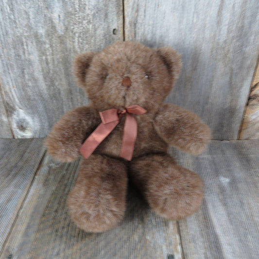 Vintage Teddy Bear Plush Sitting Brown Grey Cuddle Bow Fiesta Stuffed Animal