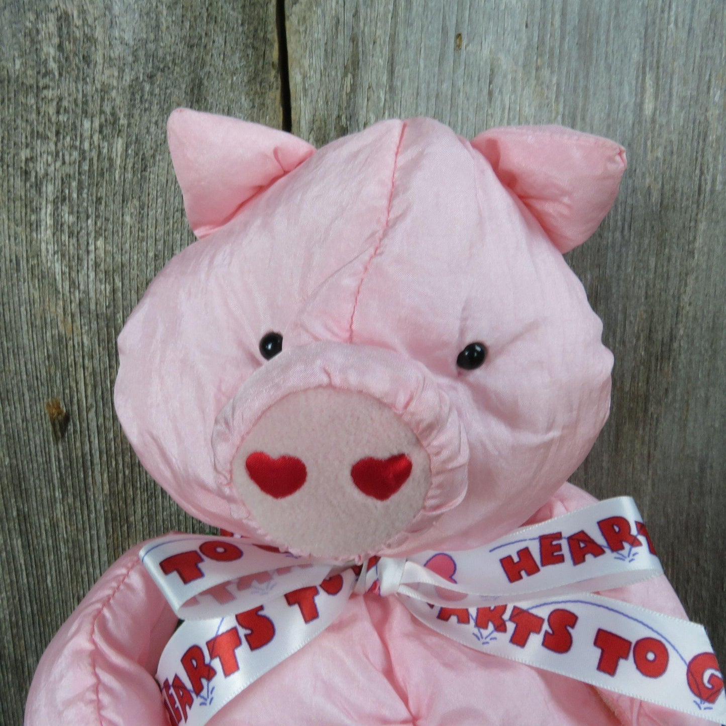 Vintage Pig Plush Stuffed Animal Pink Hog Nylon Backpack Green Heart Slick Hallmark Heartline 1991