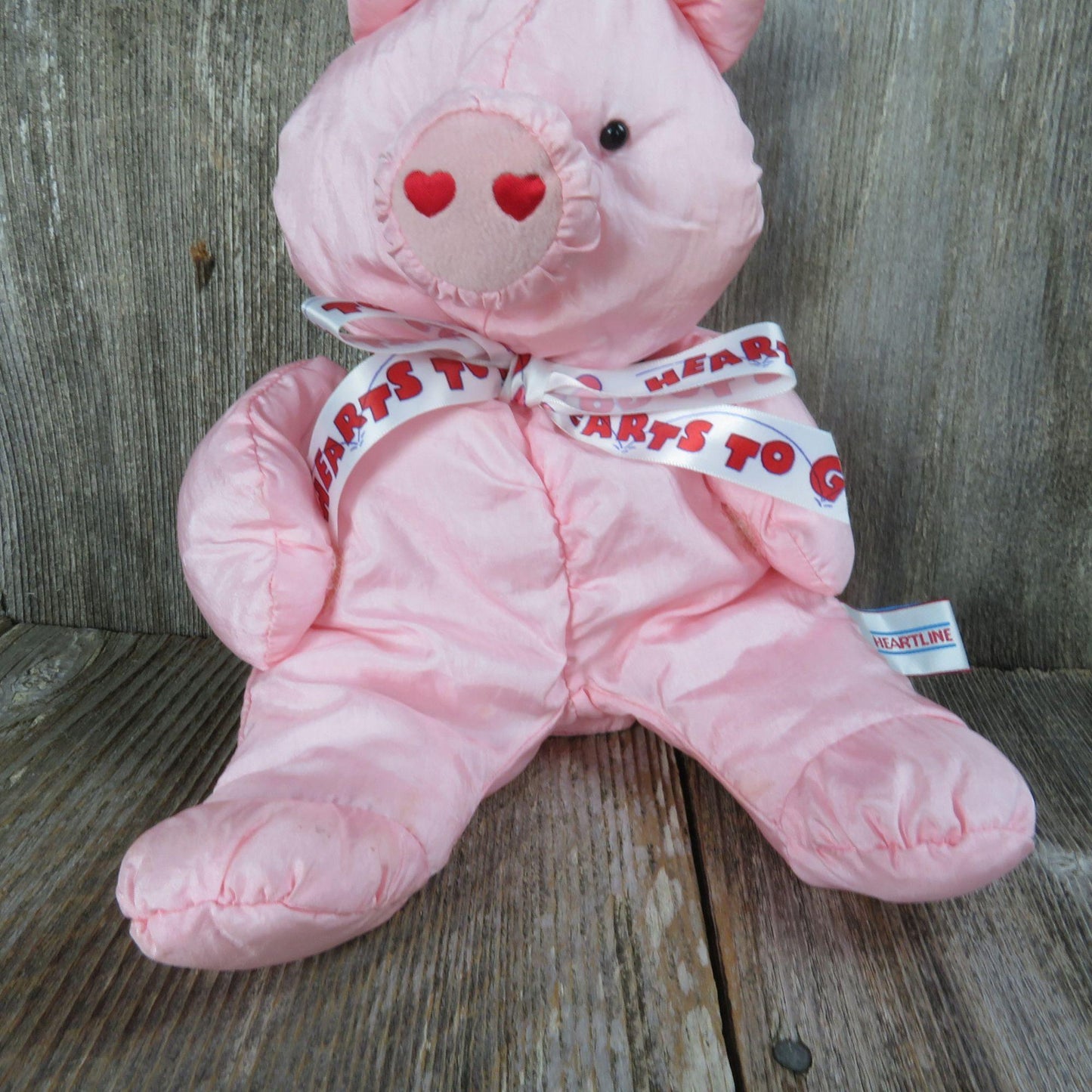 Vintage Pig Plush Stuffed Animal Pink Hog Nylon Backpack Green Heart Slick Hallmark Heartline 1991