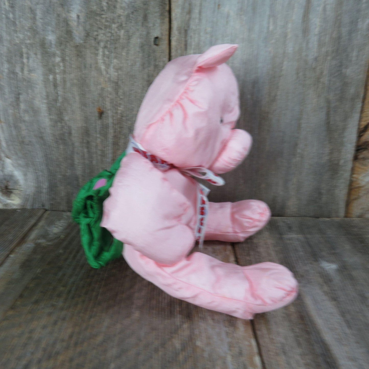 Vintage Pig Plush Stuffed Animal Pink Hog Nylon Backpack Green Heart Slick Hallmark Heartline 1991