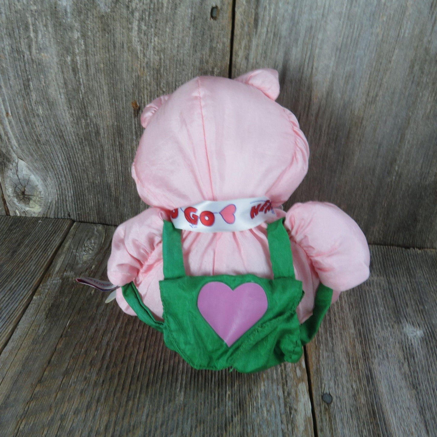 Vintage Pig Plush Stuffed Animal Pink Hog Nylon Backpack Green Heart Slick Hallmark Heartline 1991