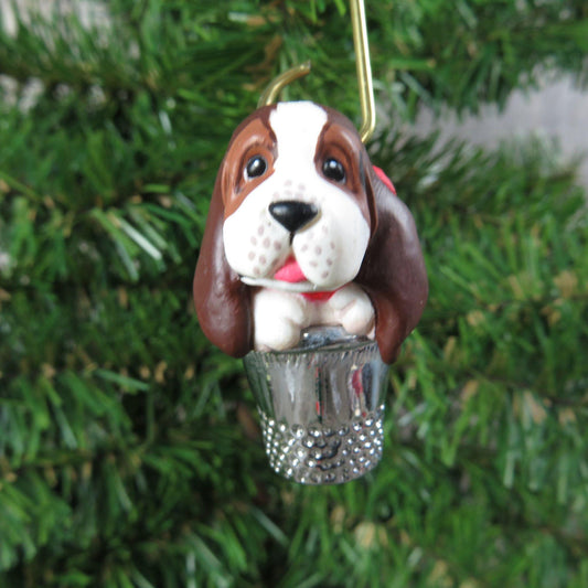 Vintage Thimble Puppy Hallmark Dog Christmas Ornament 1989 Brown Long Ears