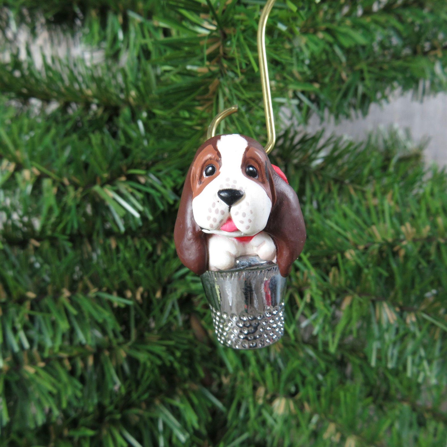 Vintage Thimble Puppy Hallmark Dog Christmas Ornament 1989 Brown Long Ears