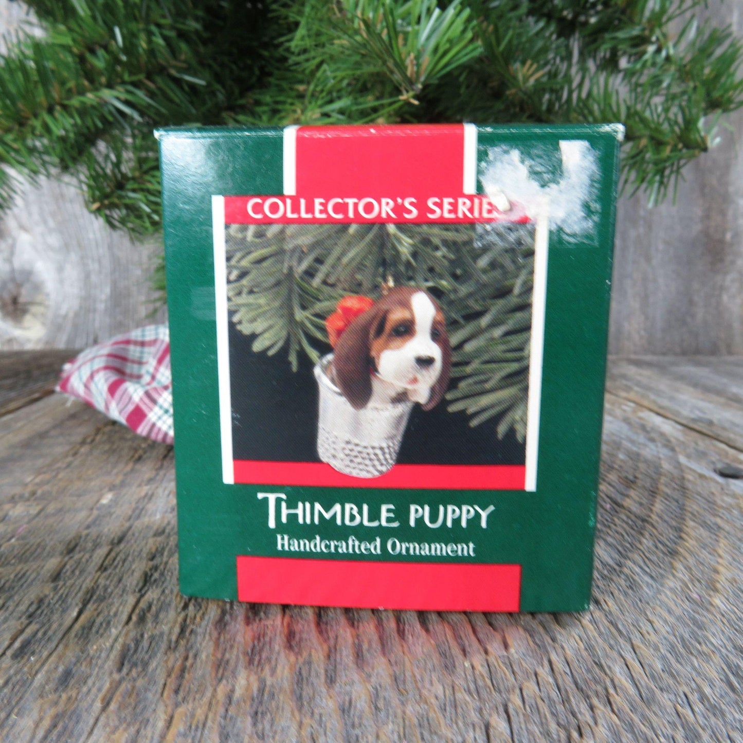 Vintage Thimble Puppy Hallmark Dog Christmas Ornament 1989 Brown Long Ears