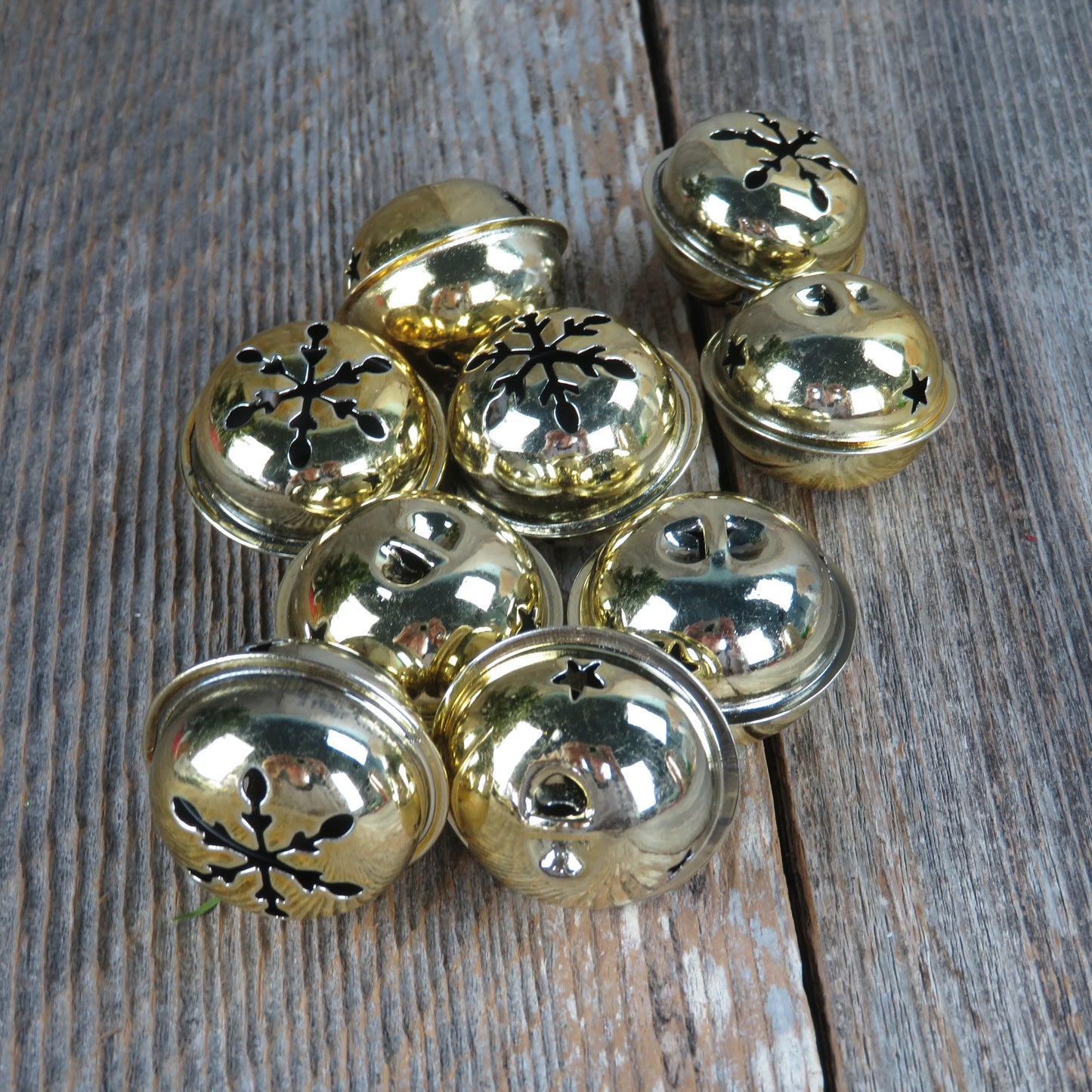 Sleigh Jingle Bells Gold Round Snowflake Christmas Shiny Craft Bells Set of 9 Embellishment Bowl Filler