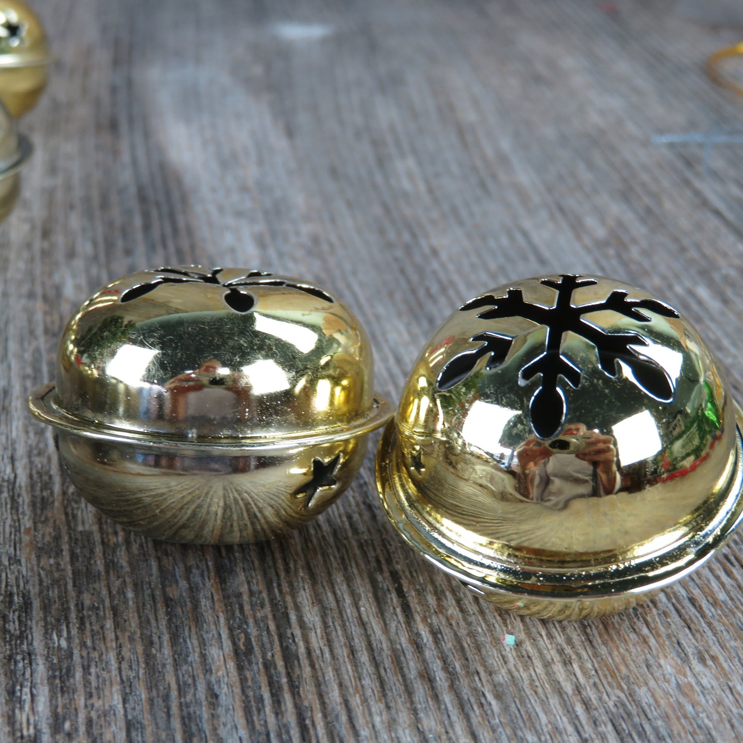 Sleigh Jingle Bells Gold Round Snowflake Christmas Shiny Craft Bells Set of 9 Embellishment Bowl Filler