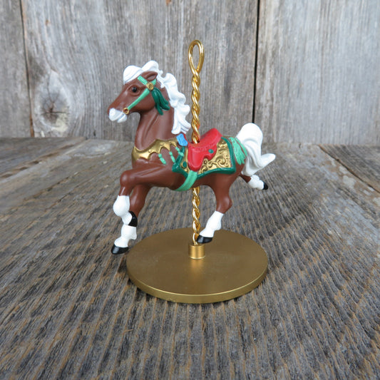 Vintage Carousel Horse Ornament Star Hallmark Brown Christmas 1989