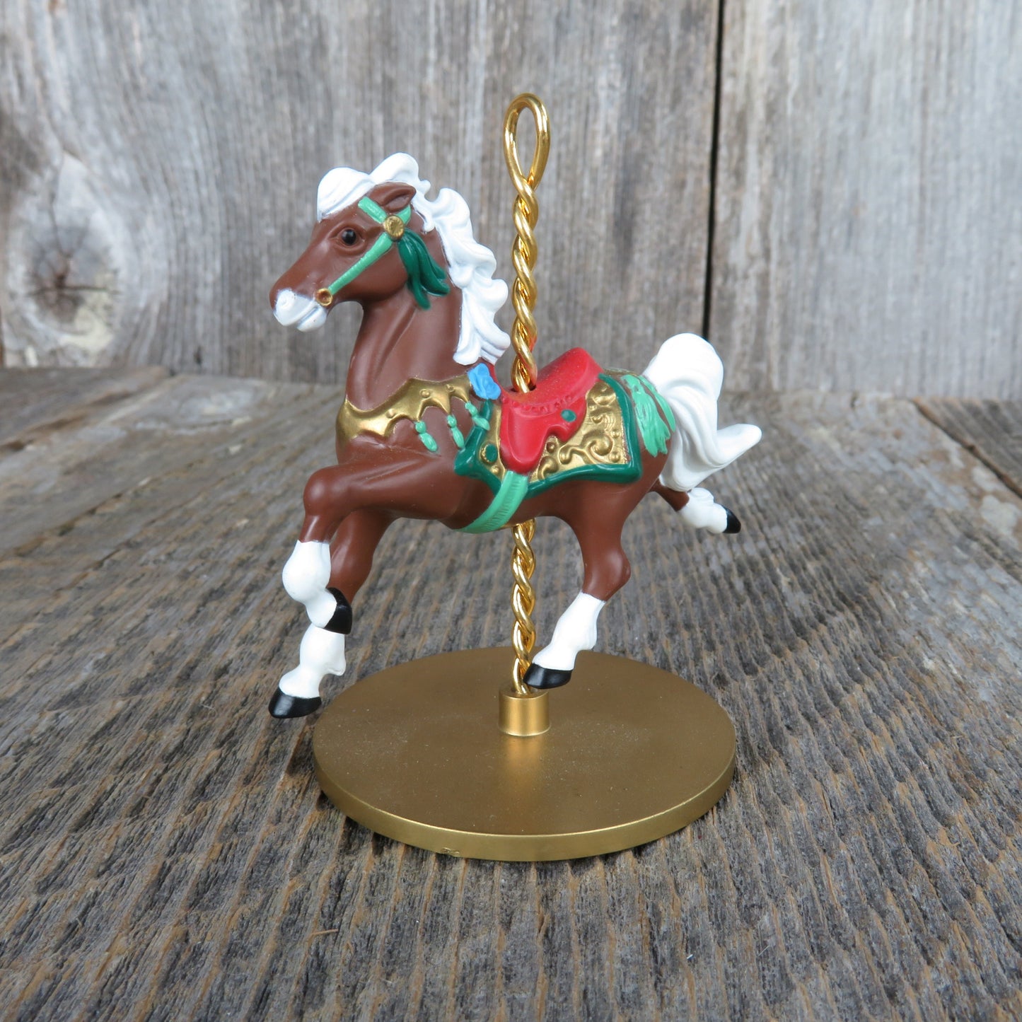 Vintage Carousel Horse Ornament Star Hallmark Brown Christmas 1989