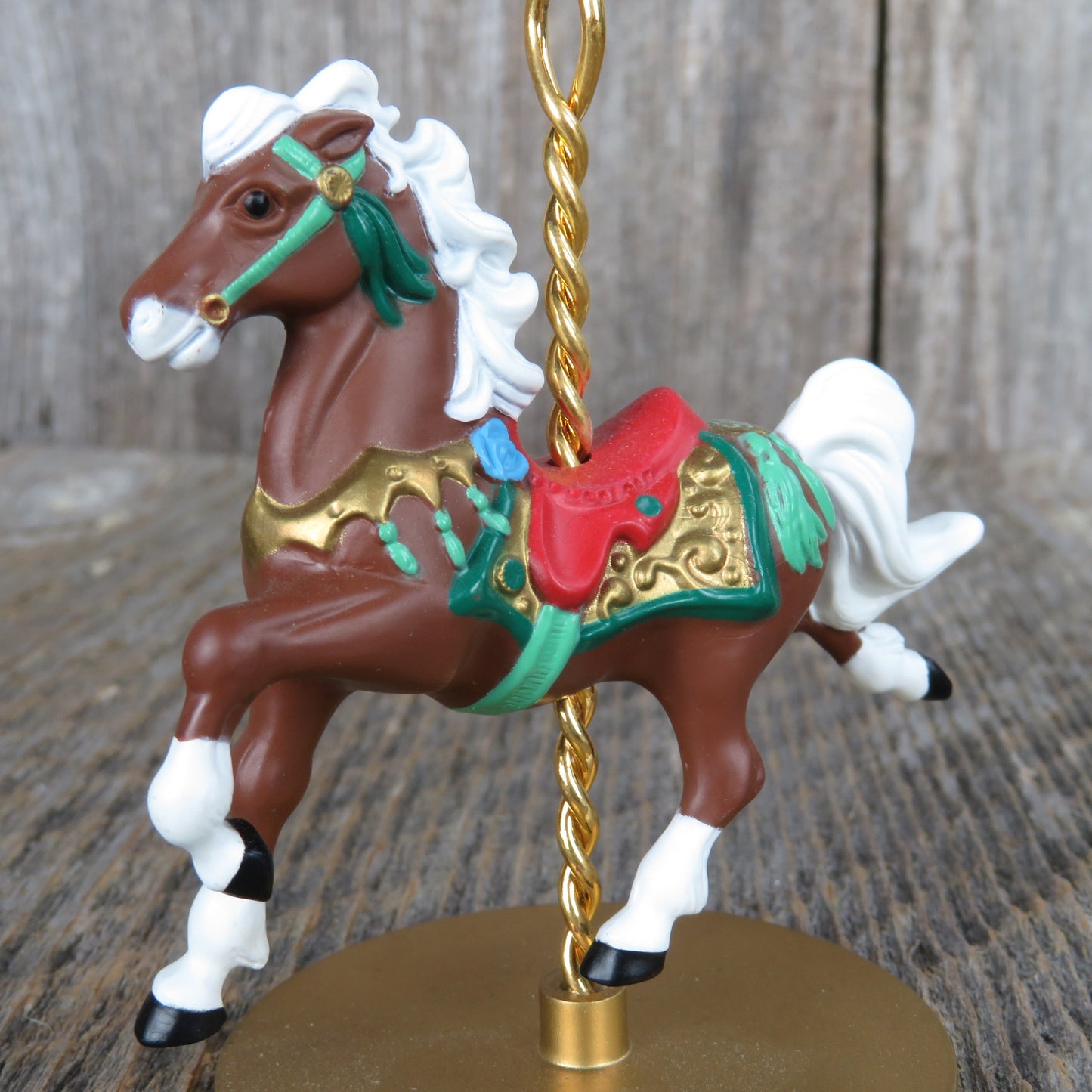 Vintage Carousel Horse Ornament Star Hallmark Brown Christmas 1989