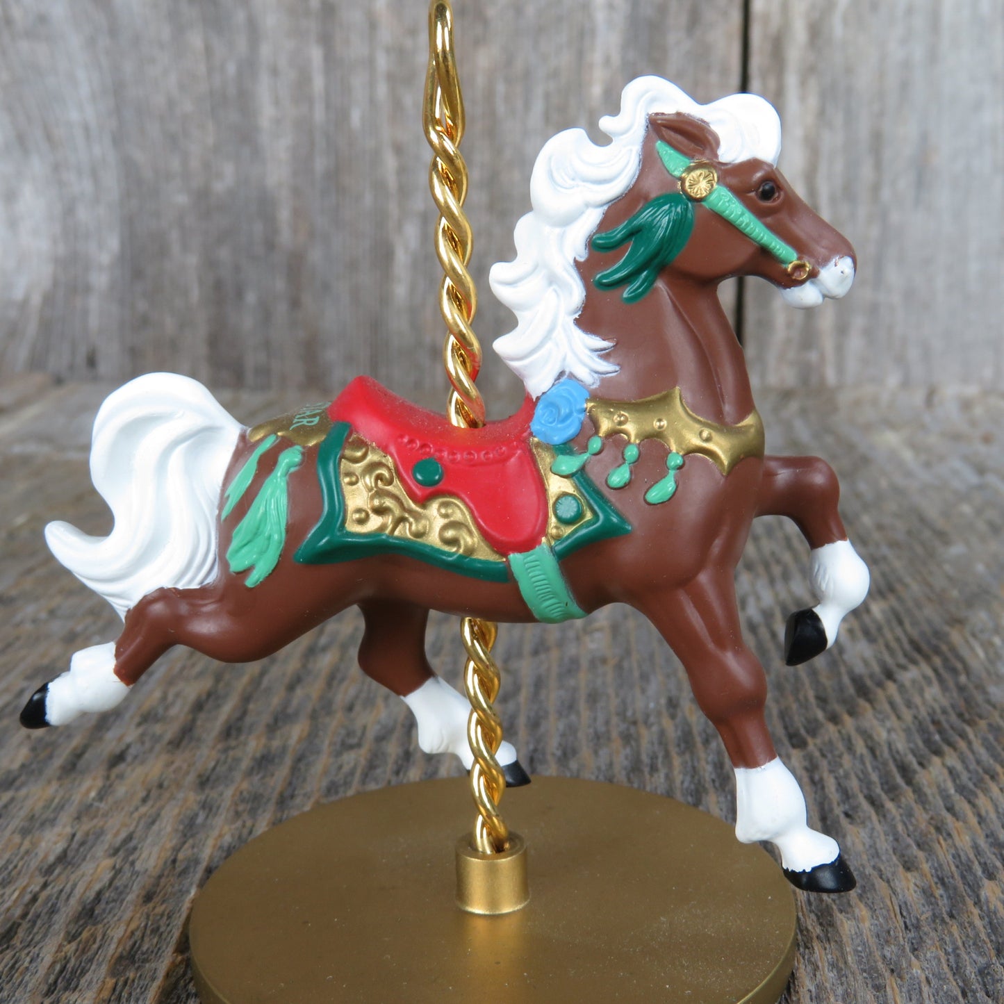 Vintage Carousel Horse Ornament Star Hallmark Brown Christmas 1989