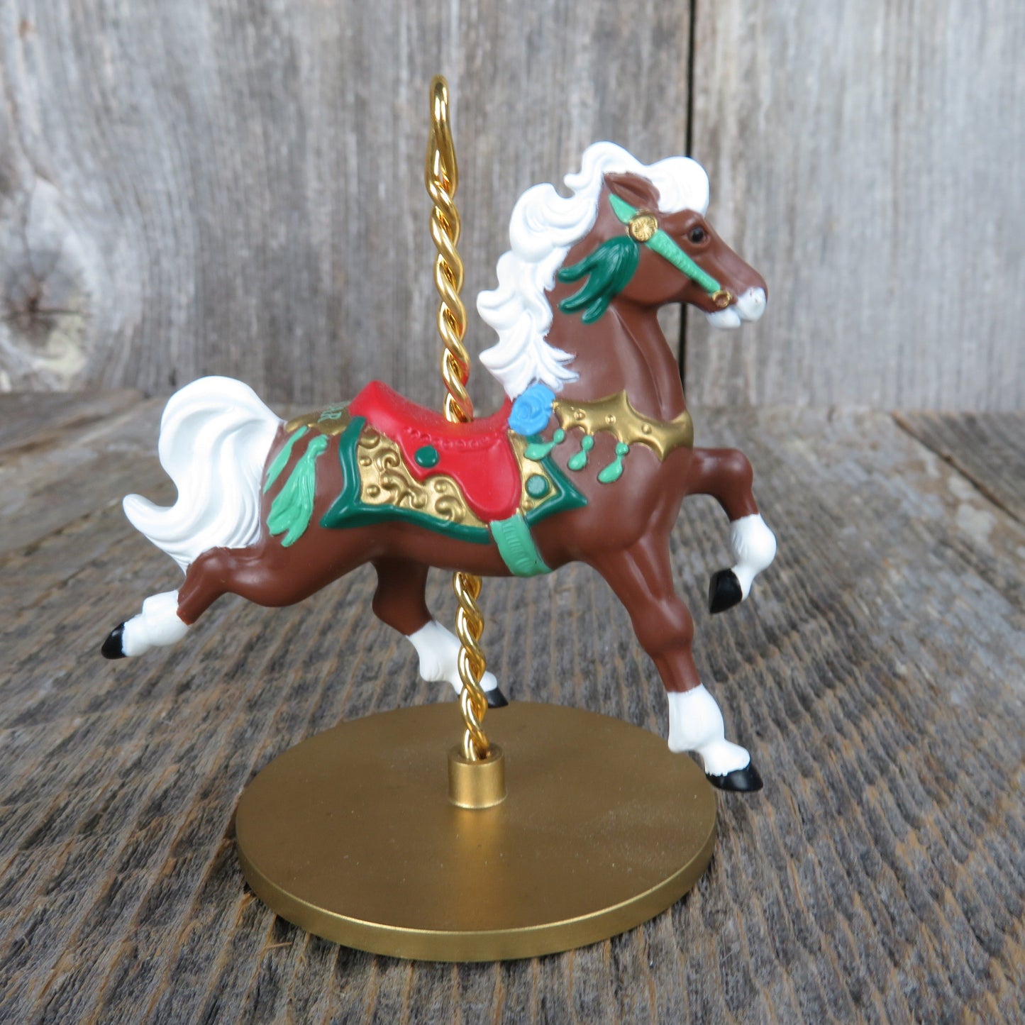 Vintage Carousel Horse Ornament Star Hallmark Brown Christmas 1989