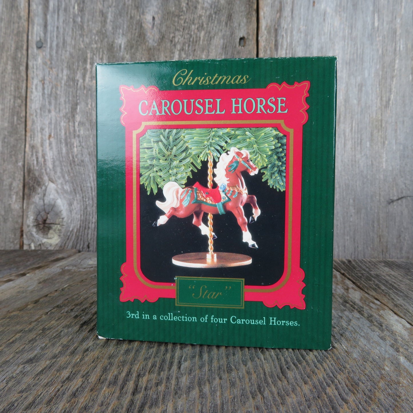 Vintage Carousel Horse Ornament Star Hallmark Brown Christmas 1989