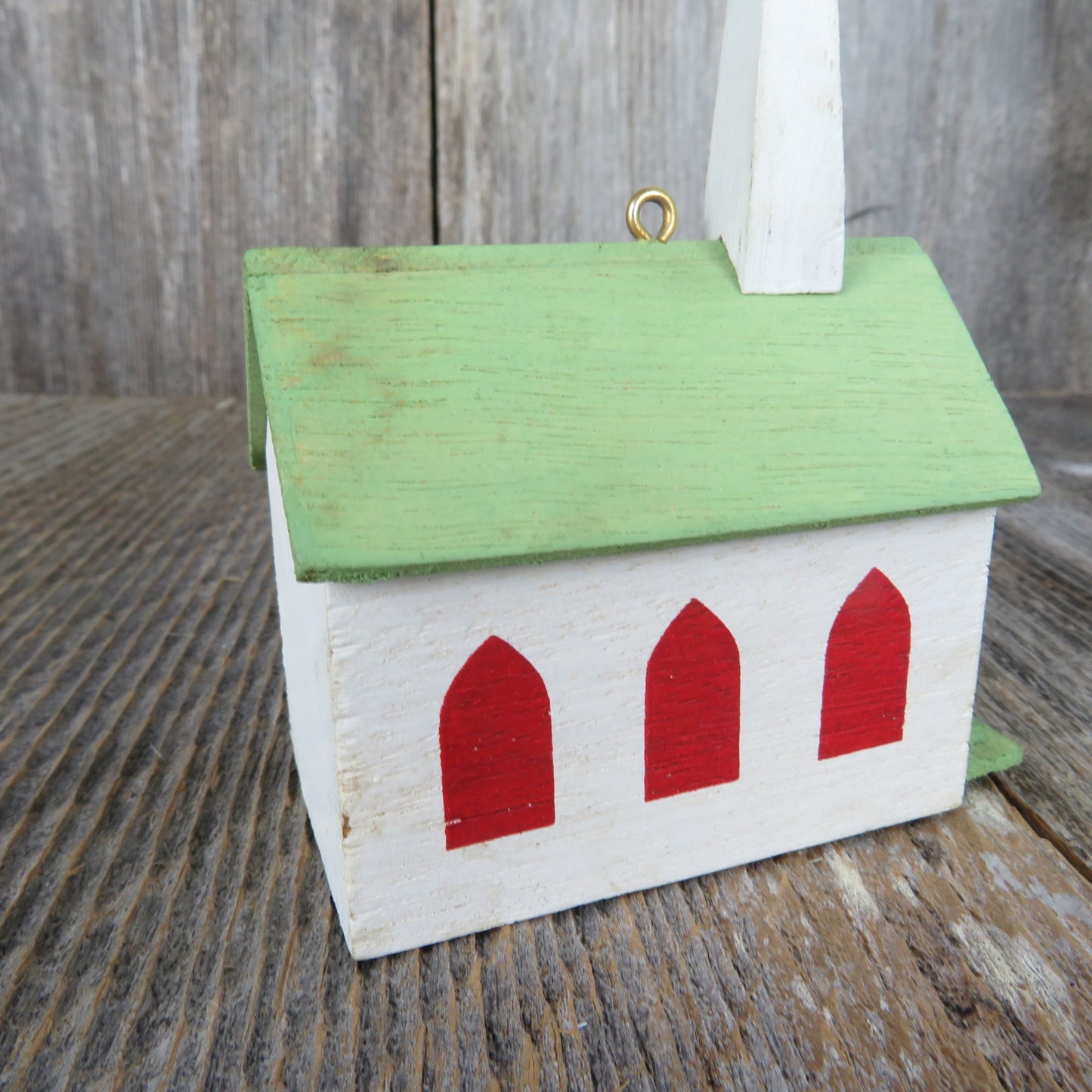 Vintage Church Wooden Ornament Hallmark Old Fashioned Green White Wood Church Christmas 1988