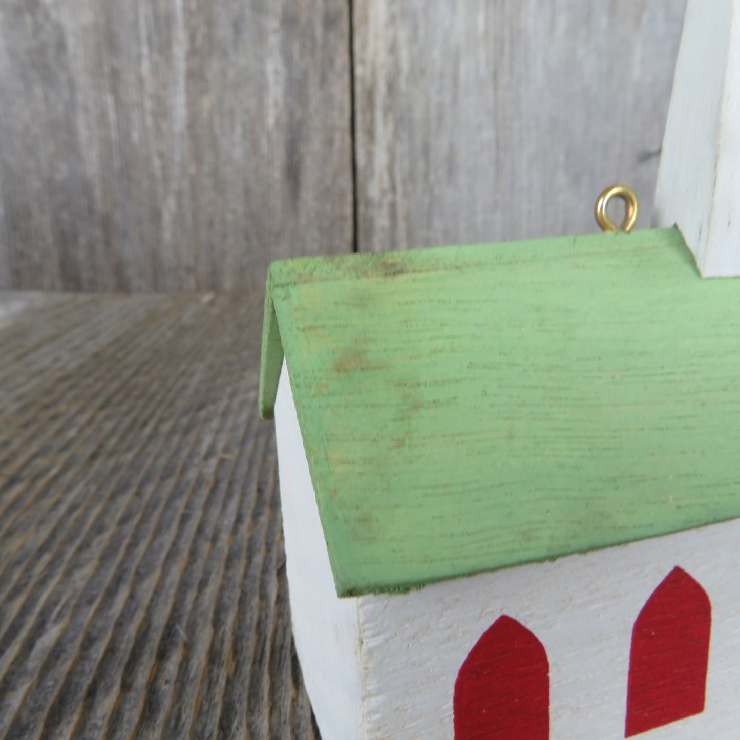 Vintage Church Wooden Ornament Hallmark Old Fashioned Green White Wood Church Christmas 1988