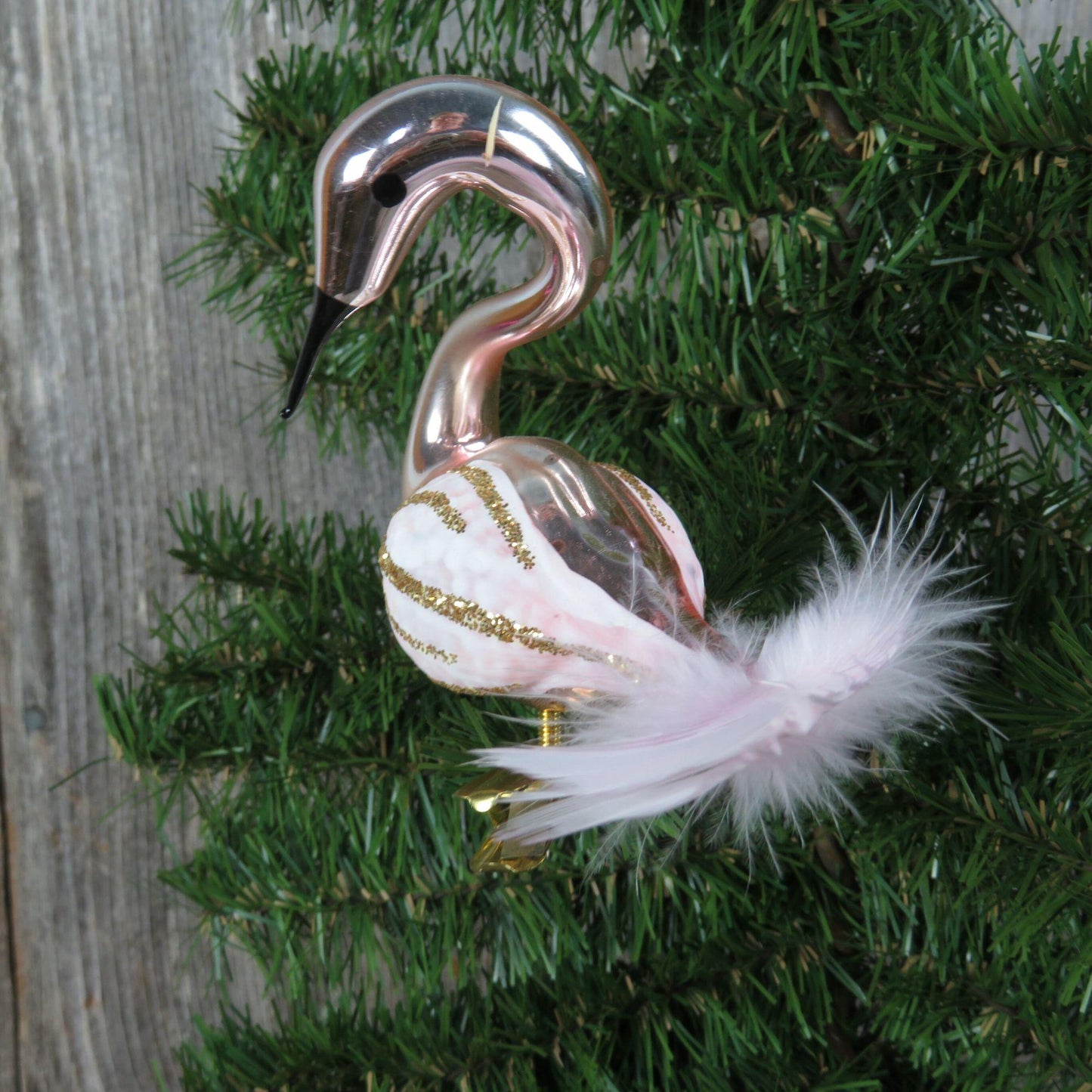 Pink Bird Clip Ornament Flamingo Swan Glitter Feather Tail White Gold