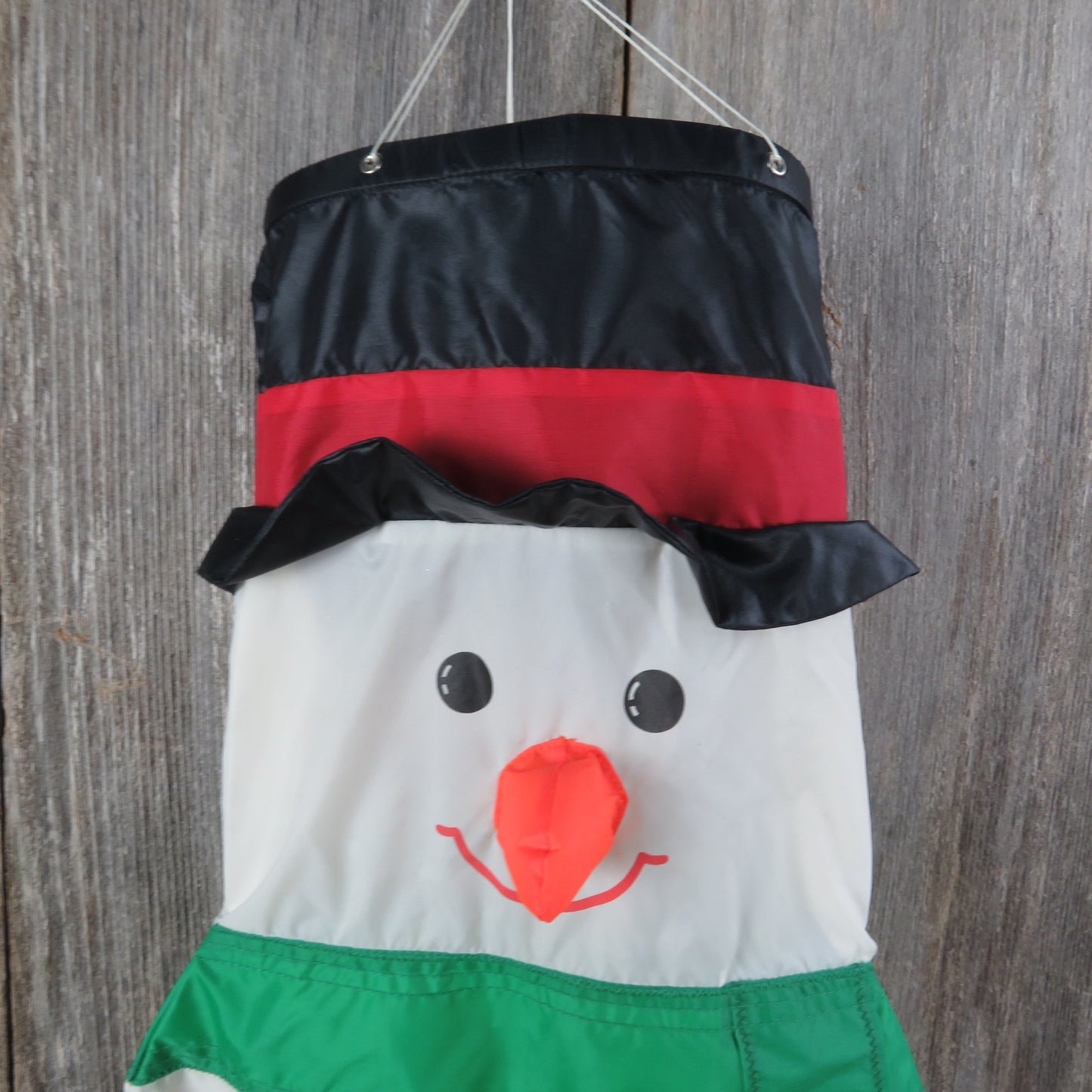 Vintage Snowman Windsock Nylon Christmas Wind Sock Flag Banner White Top Hat Green Scarf Carrot Nose Bells Outside Decoration