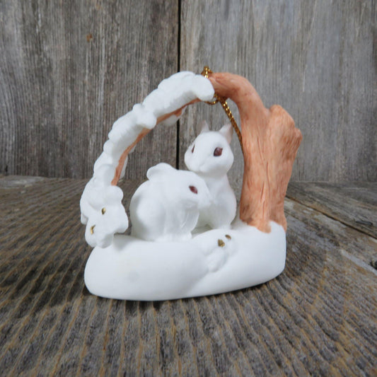 Vintage White Rabbit Hallmark Ornament Bone China Christmas is Sharing 1988 Hand Painted