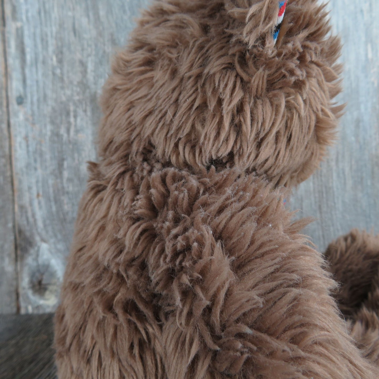 Long Haired Teddy Bear Brown Plush Striped Bow Tie, Feet, and Ears Circus Circus Las Vegas Stuffed Animal