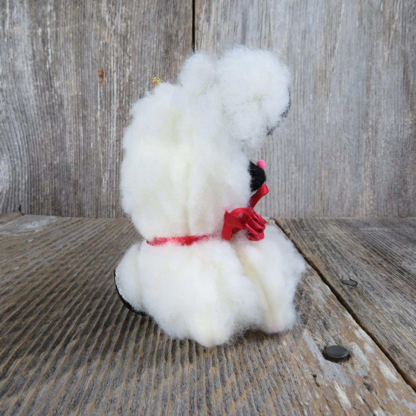 Lamb Sheep Fleece Ornament White Black Felt Ears Christmas Vintage