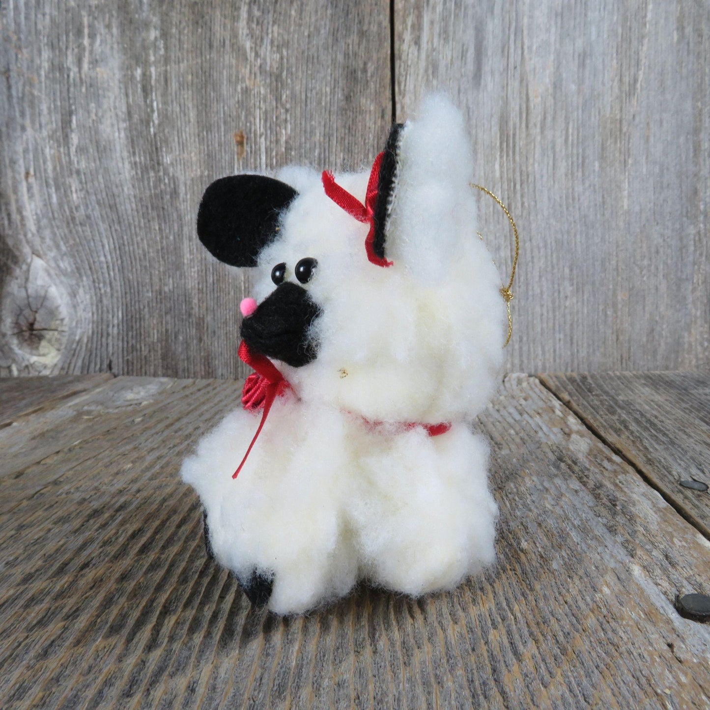 Lamb Sheep Fleece Ornament White Black Felt Ears Christmas Vintage