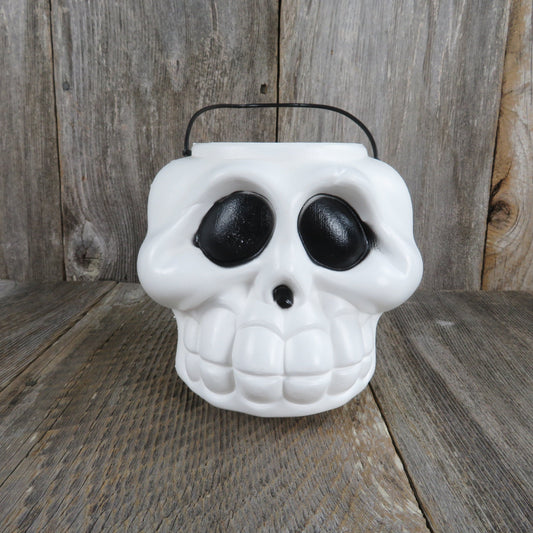 Vintage White Skull Halloween Bucket General Foam Plastics Blow Mold Trick or Treat Candy Holder Tote - At Grandma's Table