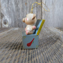 Load image into Gallery viewer, Vintage Teddy Bear Alphabet Block Wooden Ornament Wood Blue Pin Yellow Russ Taiwan