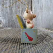 Load image into Gallery viewer, Vintage Teddy Bear Alphabet Block Wooden Ornament Wood Blue Pin Yellow Russ Taiwan