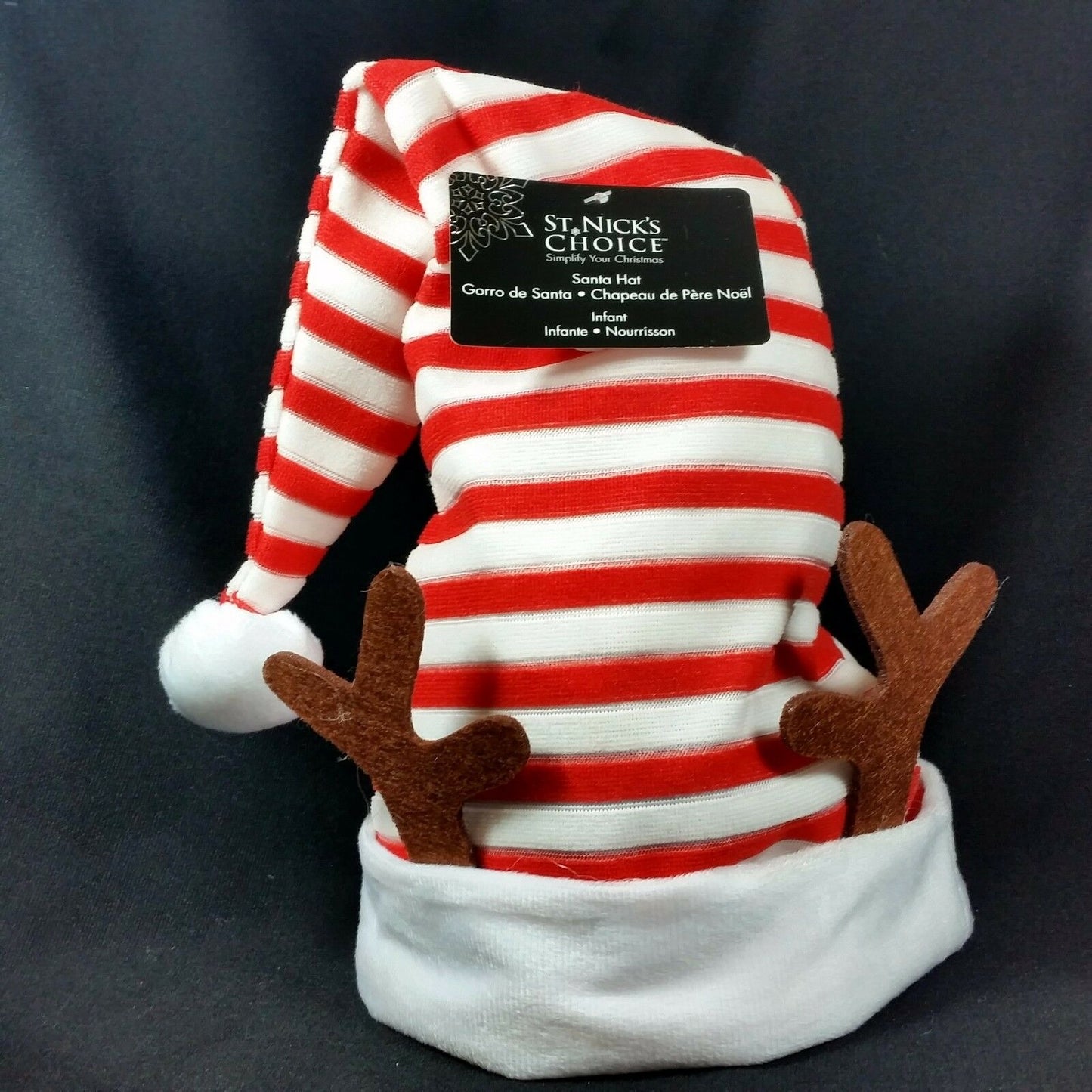 Striped Reindeer Hat Santa Stocking Christmas Antlers Child Kid Baby Red White