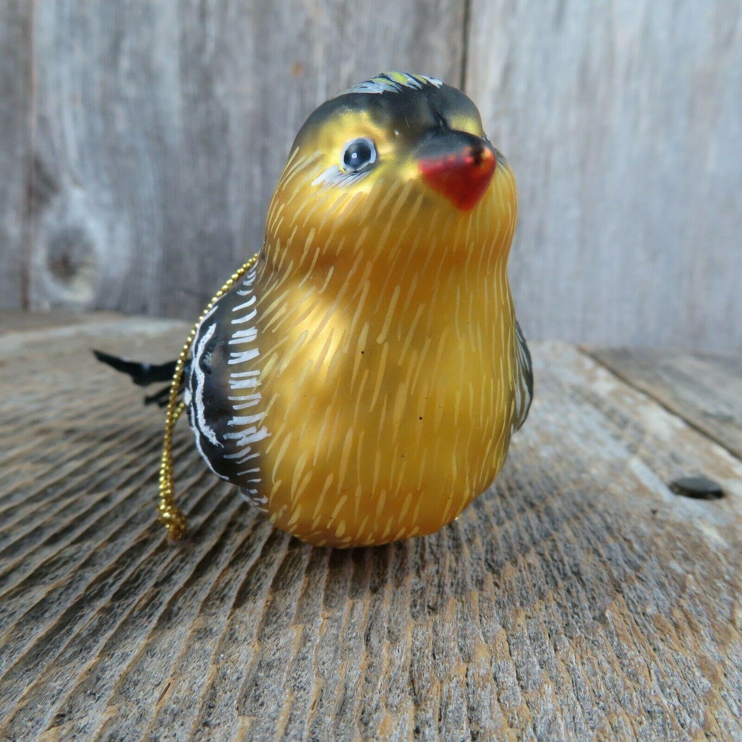 Goldfinch Glass Ornament Gold Christmas Black Feathers Seasons Cannon Falls