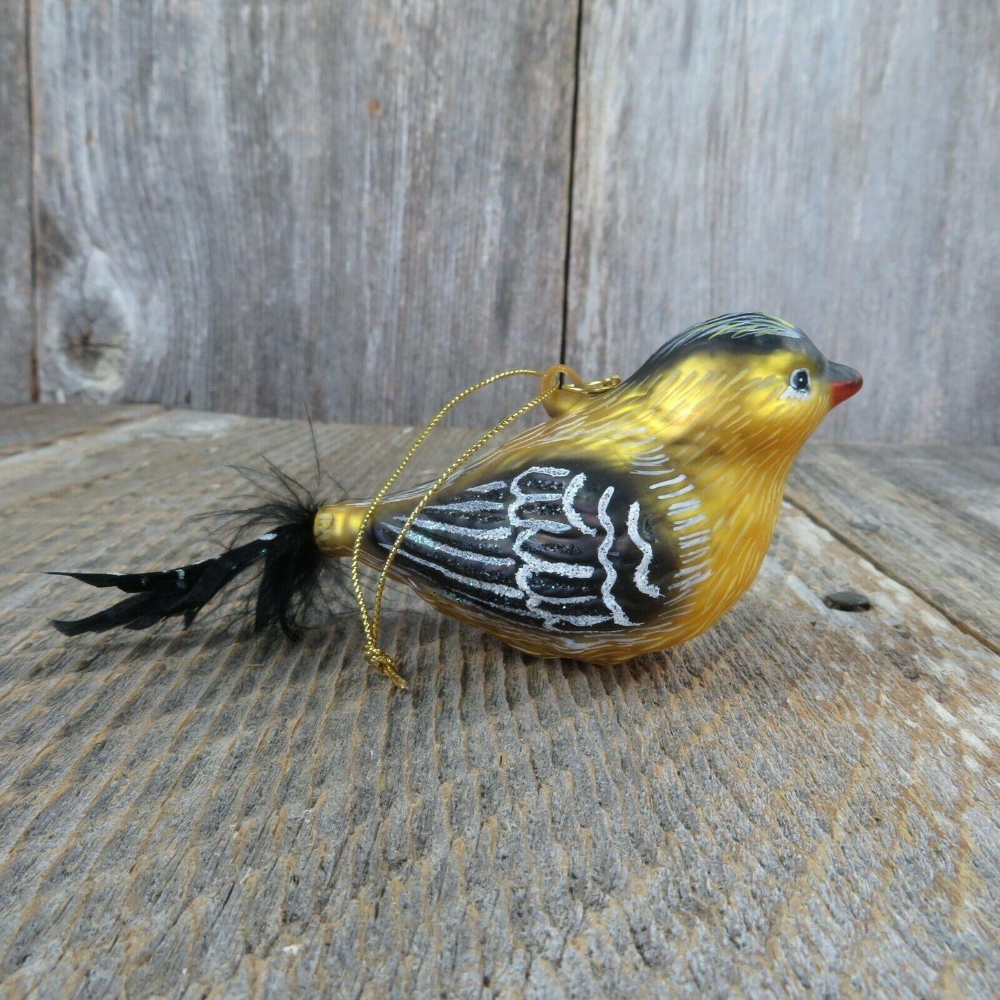 Goldfinch Glass Ornament Gold Christmas Black Feathers Seasons Cannon Falls