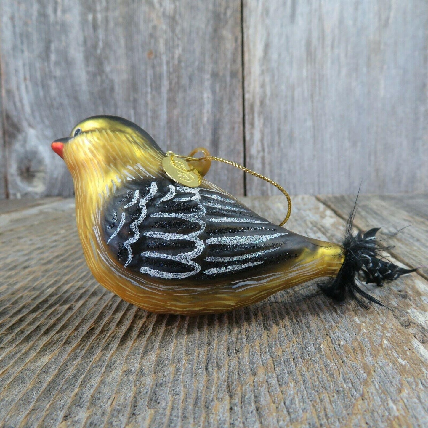 Goldfinch Glass Ornament Gold Christmas Black Feathers Seasons Cannon Falls