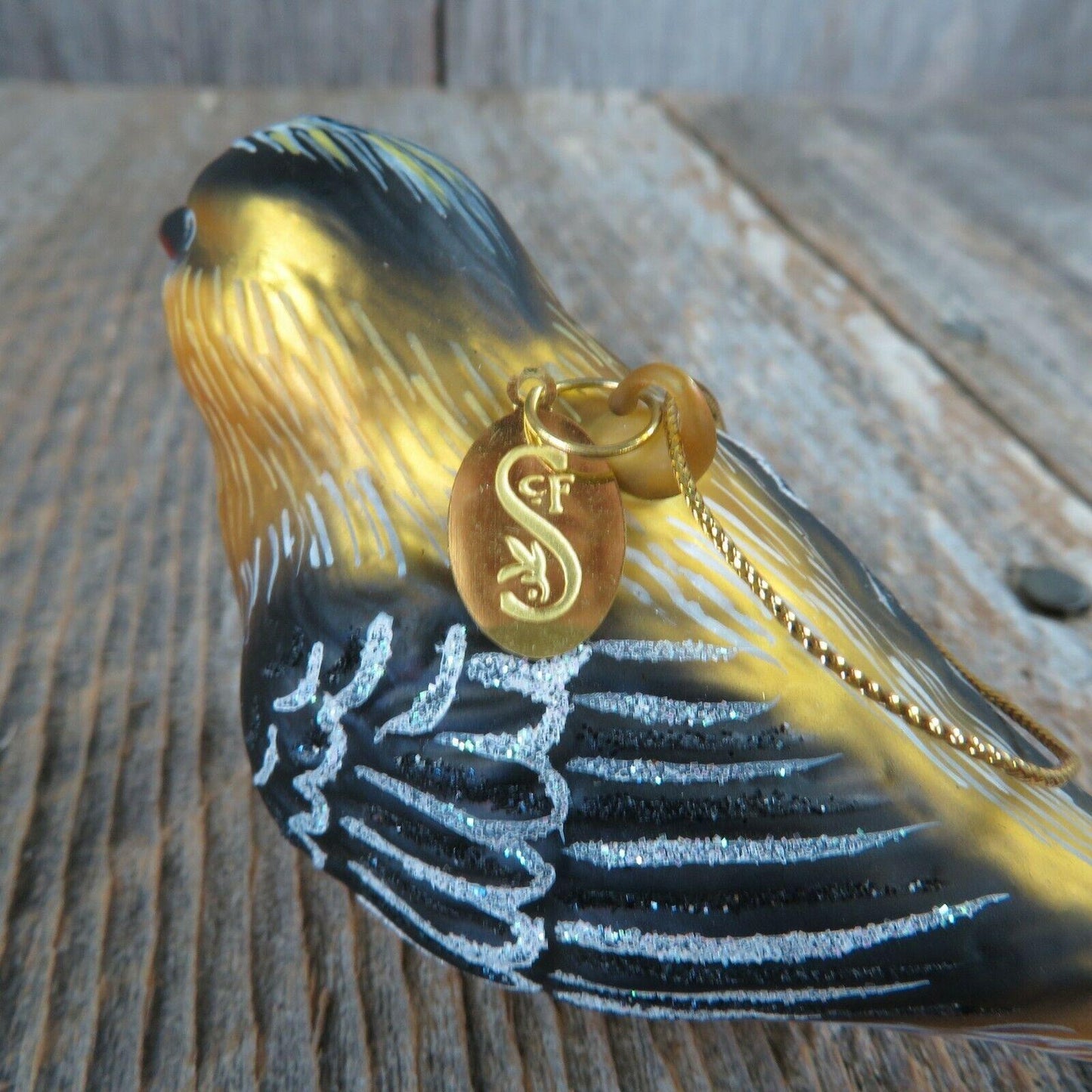 Goldfinch Glass Ornament Gold Christmas Black Feathers Seasons Cannon Falls