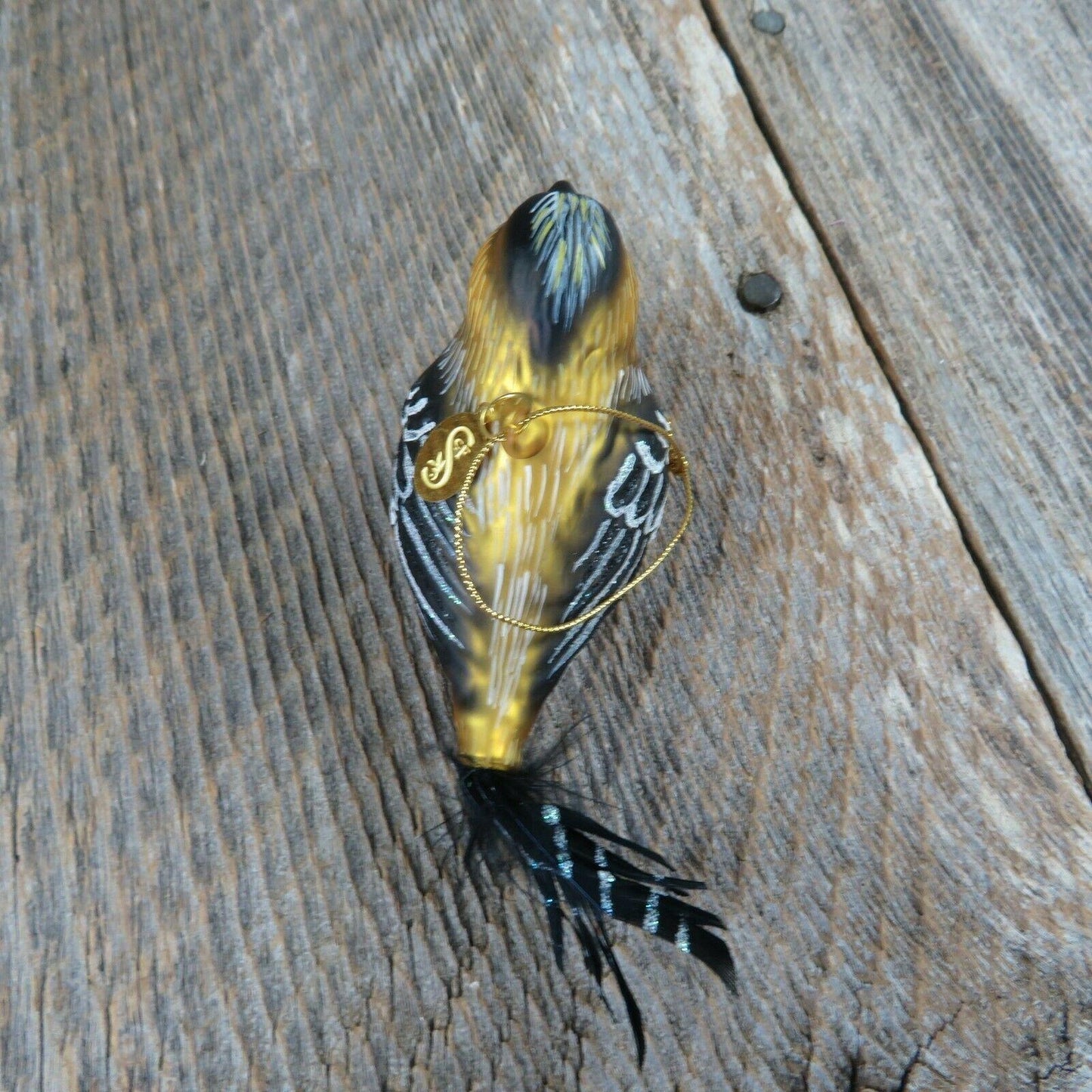 Goldfinch Glass Ornament Gold Christmas Black Feathers Seasons Cannon Falls