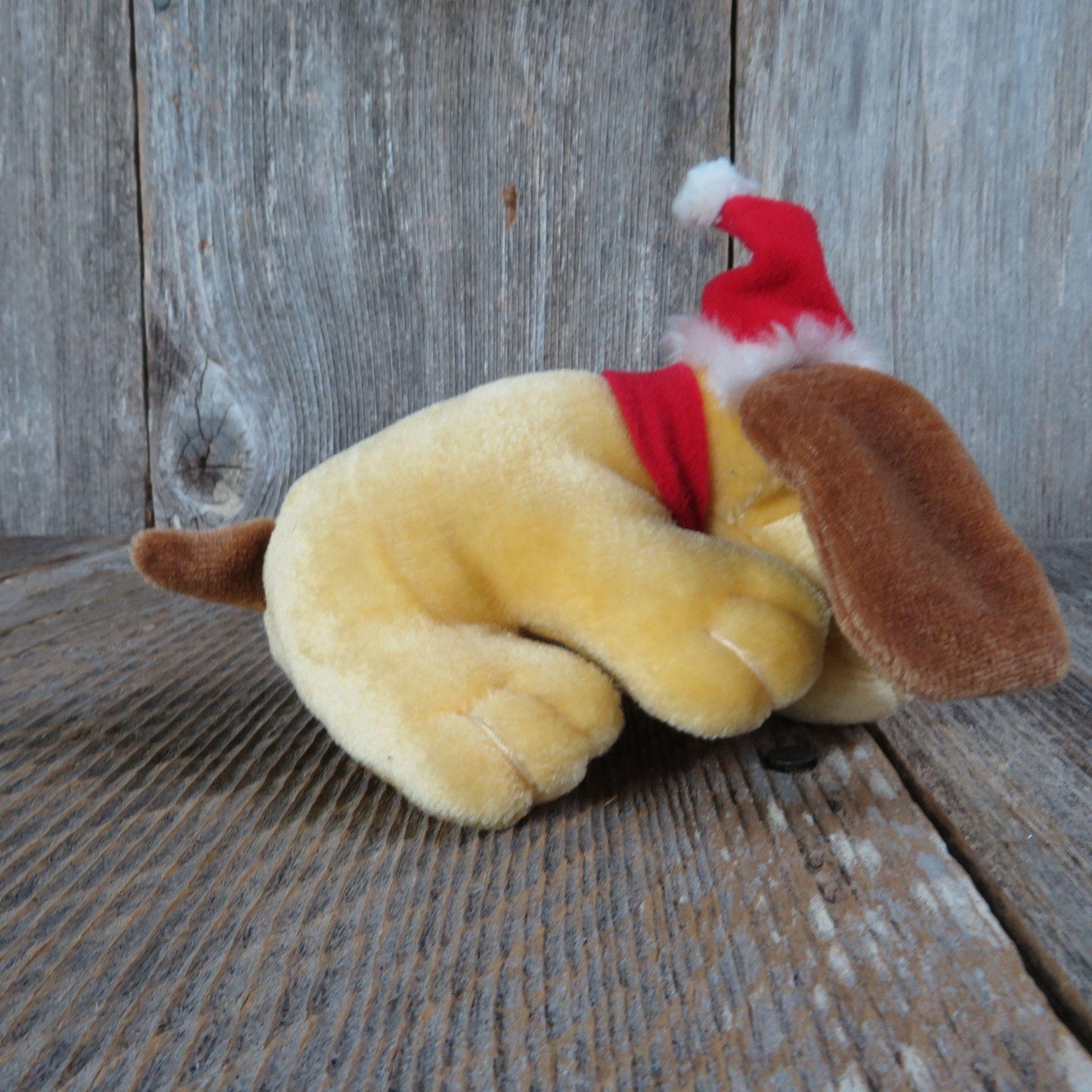 Vintage Puppy Plush Yellow Christmas Dog Kennel Kuddlies K K Mini Dog Tara Toy 1980s Stuffed Animal