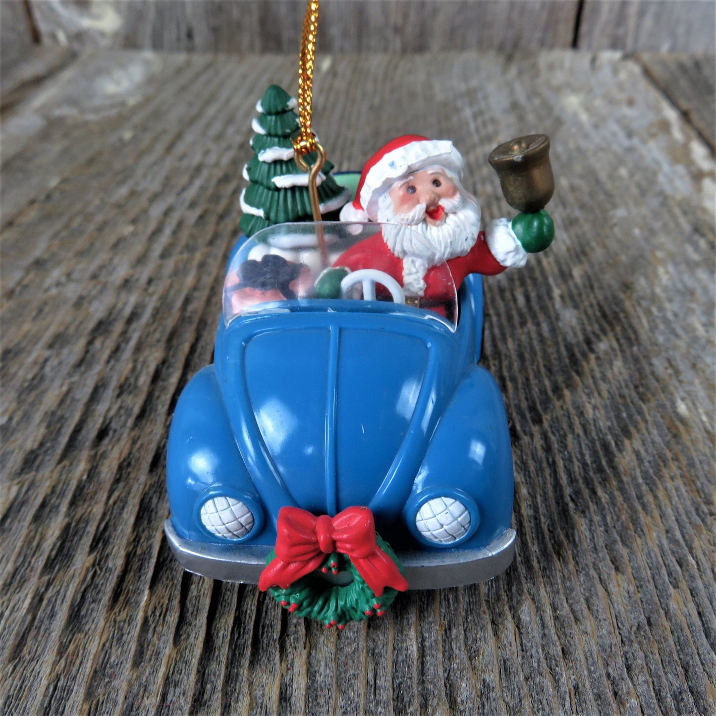 Vintage Santa Driving Car Ornament Blue VW  Bug Westmar Christmas Gifts Tree Car Lover Enthusiast