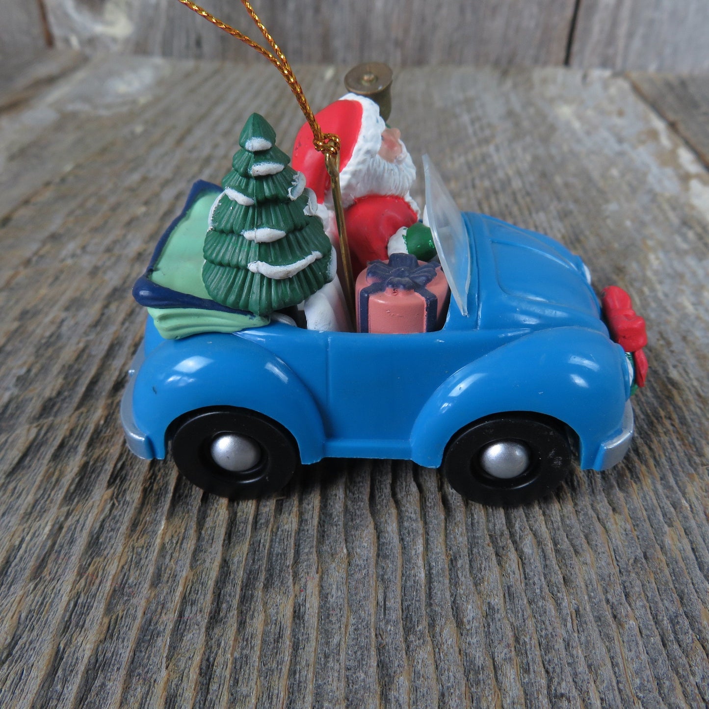 Vintage Santa Driving Car Ornament Blue VW  Bug Westmar Christmas Gifts Tree Car Lover Enthusiast