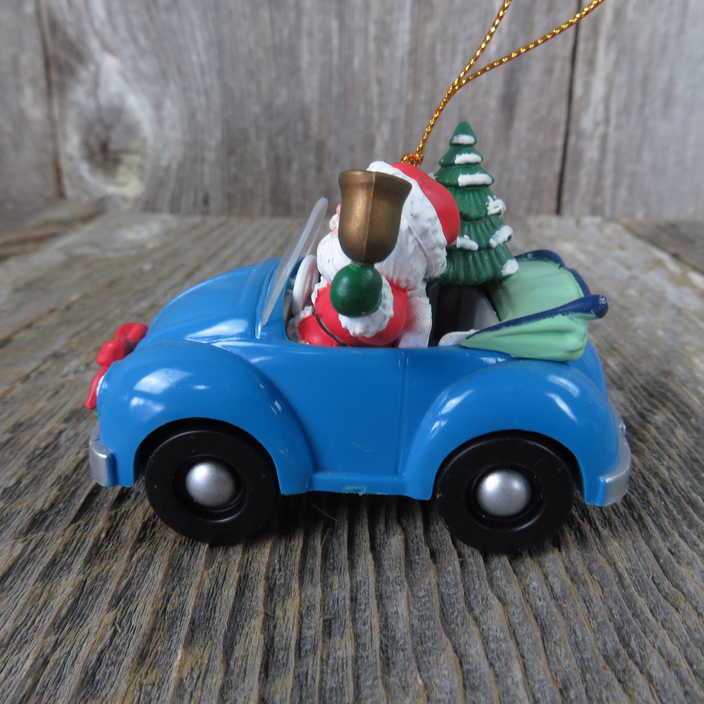 Vintage Santa Driving Car Ornament Blue VW  Bug Westmar Christmas Gifts Tree Car Lover Enthusiast