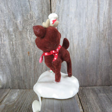 Load image into Gallery viewer, Vintage Reindeer Crossing Christmas Stocking Holder 1988 Hallmark Flocked Deer Hanger Hook