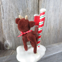 Load image into Gallery viewer, Vintage Reindeer Crossing Christmas Stocking Holder 1988 Hallmark Flocked Deer Hanger Hook
