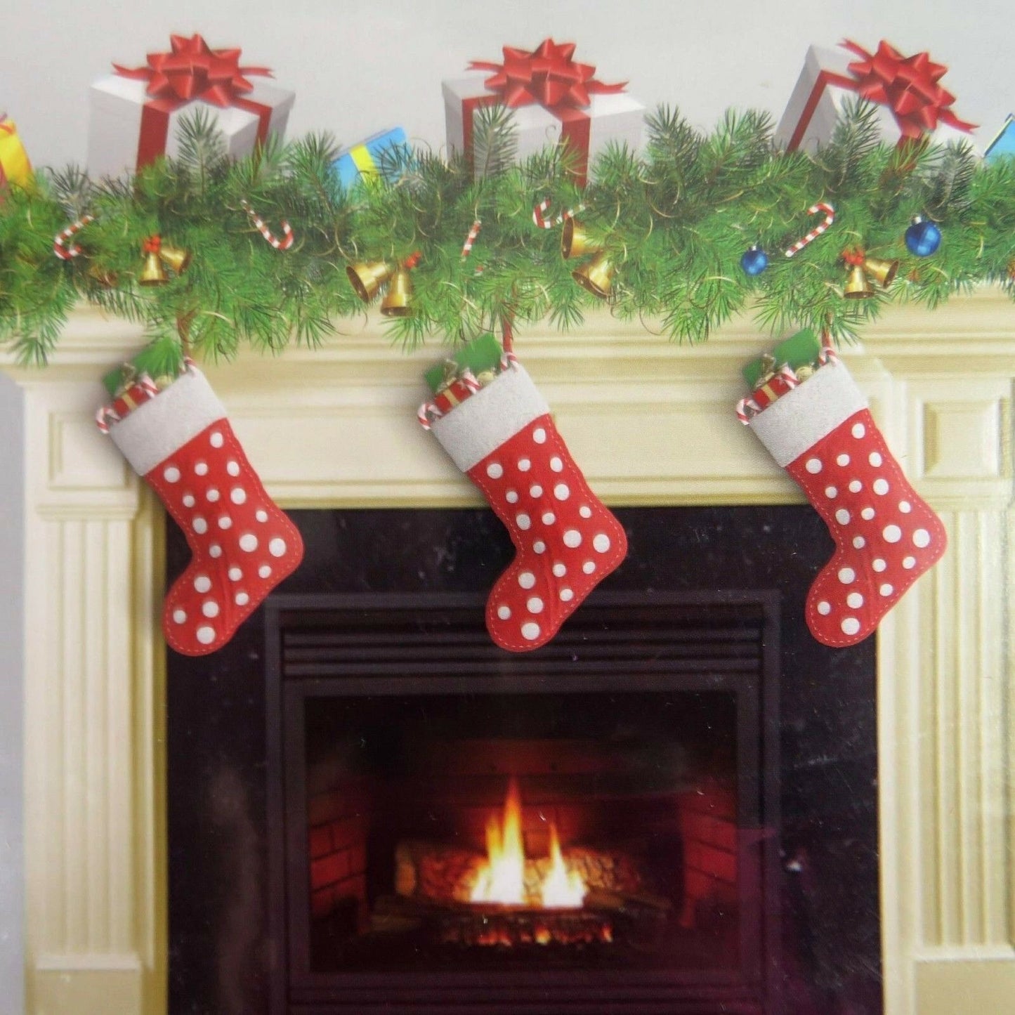 Fireplace Hearth Wall Backdrop Cover Panel Stockings Christmas Holiday Dorm