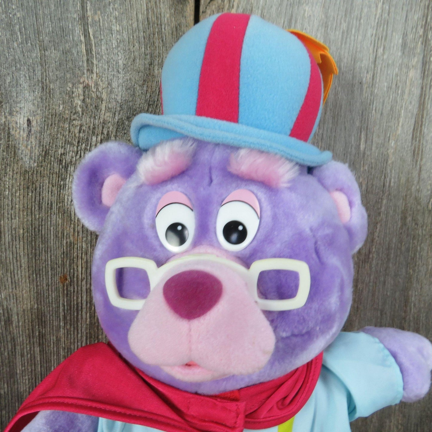 Vintage Gummi Bear Plush Zummi Fisher Price Quaker Oats Purple Stuffed Animal Glasses Cartoon Character 1985 Walt Disney Made in Korea