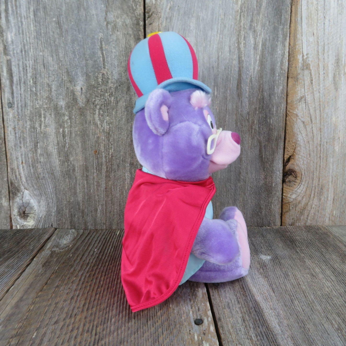 Vintage Gummi Bear Plush Zummi Fisher Price Quaker Oats Purple Stuffed Animal Glasses Cartoon Character 1985 Walt Disney Made in Korea