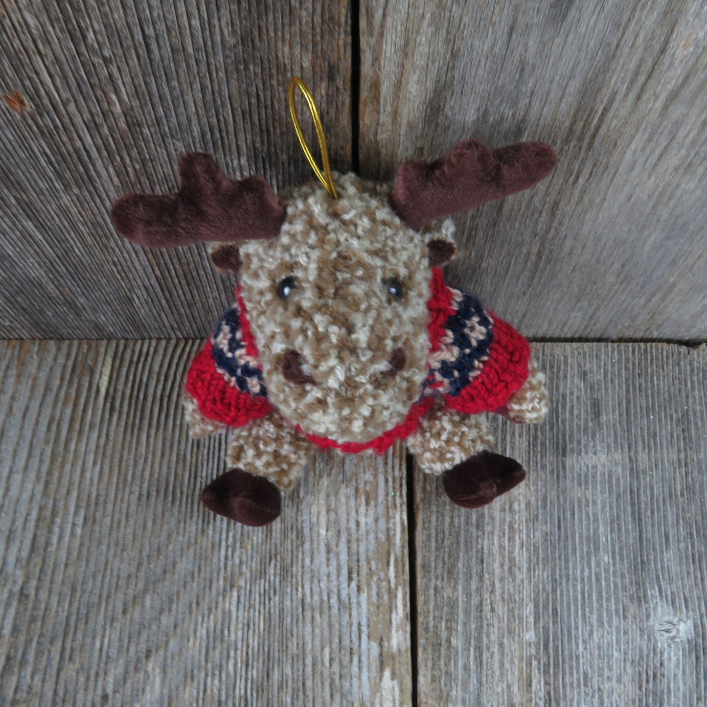 Vintage Moose Plush Ornament Winter Sweater Stuffed Animal Hugfun 2000