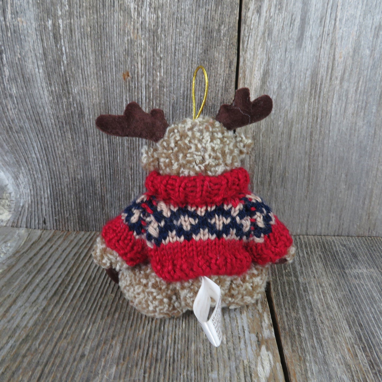 Vintage Moose Plush Ornament Winter Sweater Stuffed Animal Hugfun 2000
