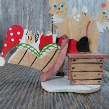 Load image into Gallery viewer, Vintage Wood Santa in Rocking Chair Ornament Reindeer Sleeping Wooden Christmas