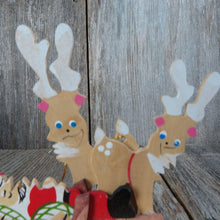 Load image into Gallery viewer, Vintage Wood Santa in Rocking Chair Ornament Reindeer Sleeping Wooden Christmas