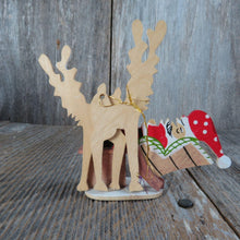 Load image into Gallery viewer, Vintage Wood Santa in Rocking Chair Ornament Reindeer Sleeping Wooden Christmas